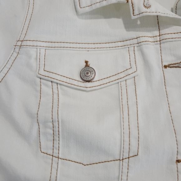 LOGO Lori Goldstein Women' Off White Denim Patchwork Button Front Jacket… - Picture 11 of 14